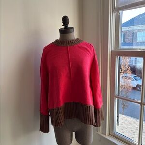 Maeve Red and Brown Crew Neck Sweater